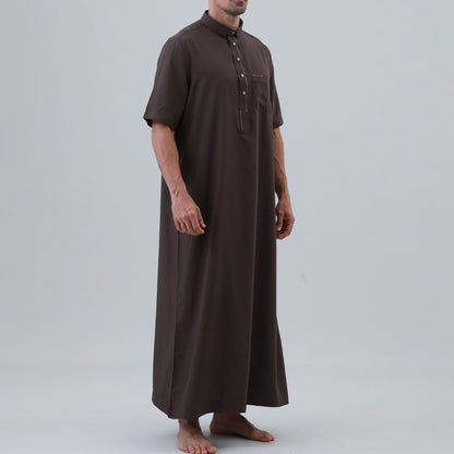 Men's Solid Color Thobe with Button Placket (MT038)