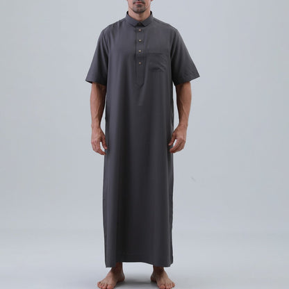 Men's Solid Color Thobe with Button Placket (MT038)