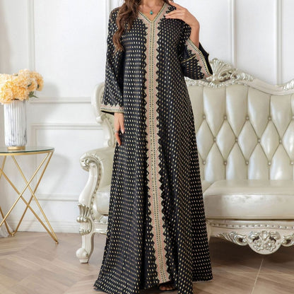 Metallic Embroidered Lace Trim Abaya (MA367)