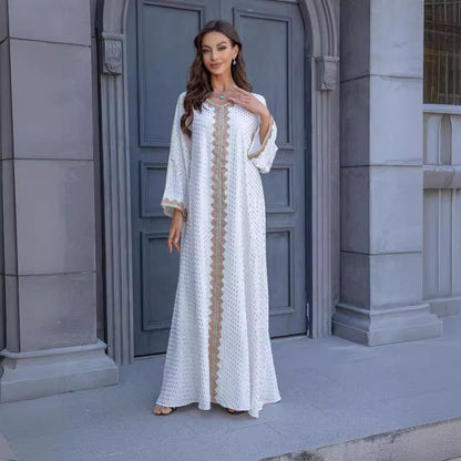 Metallic Embroidered Lace Trim Abaya (MA367)