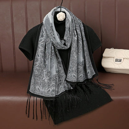 MH070 Fresh Floral Pattern With Tassels Polyester Hijab