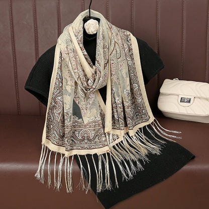 MH070 Fresh Floral Pattern With Tassels Polyester Hijab
