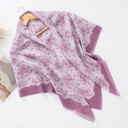 MH072 Square Floral Print Wavy Cut-off Voile Hijab