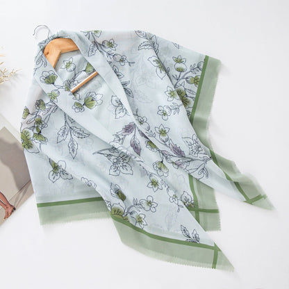 MH072 Square Floral Print Wavy Cut-off Voile Hijab