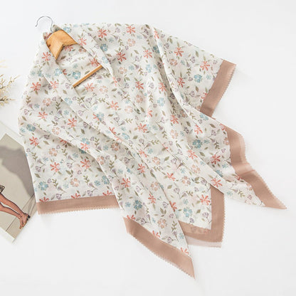 MH072 Square Floral Print Wavy Cut-off Voile Hijab