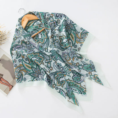 MH072 Square Floral Print Wavy Cut-off Voile Hijab