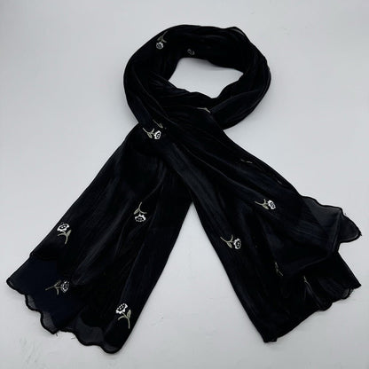 MH080 Breathable And Cool Crepe Embroidered Hijab