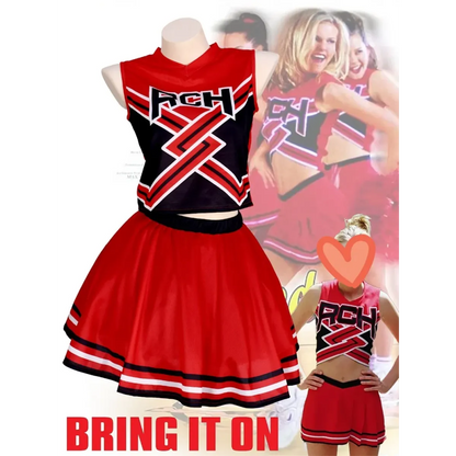Takerlama RCH Printed Cheerleader Uniform Bring it On Cosplay Women's Fancy Dress Tank Top Mini Skirt Halloween Costume Clothes
