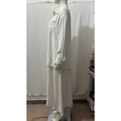 Minimalist White Casual Elegance Wrinkle-Texture Two-Piece Set  (MS091)