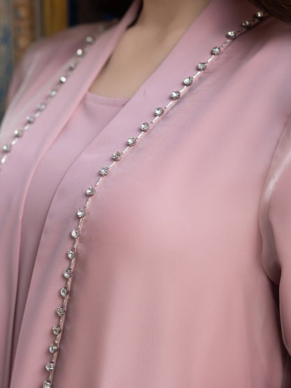 Mint Green Two-Piece Cardigan Dress Diamond-Embellished Cover-Up & Maxi Dress (MOA151)