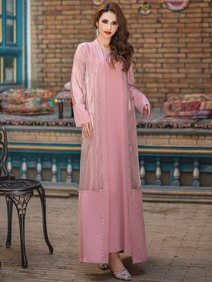 Mint Green Two-Piece Cardigan Dress Diamond-Embellished Cover-Up & Maxi Dress (MOA151)