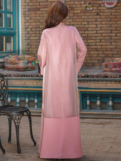 Mint Green Two-Piece Cardigan Dress Diamond-Embellished Cover-Up & Maxi Dress (MOA151)