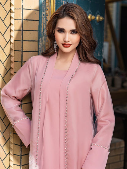 Mint Green Two-Piece Cardigan Dress Diamond-Embellished Cover-Up & Maxi Dress (MOA151)