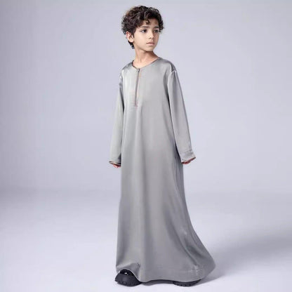 MKB006 Boys Satin Round Neck Simple Thobe