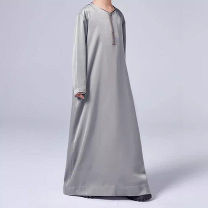 MKB006 Boys Satin Round Neck Simple Thobe