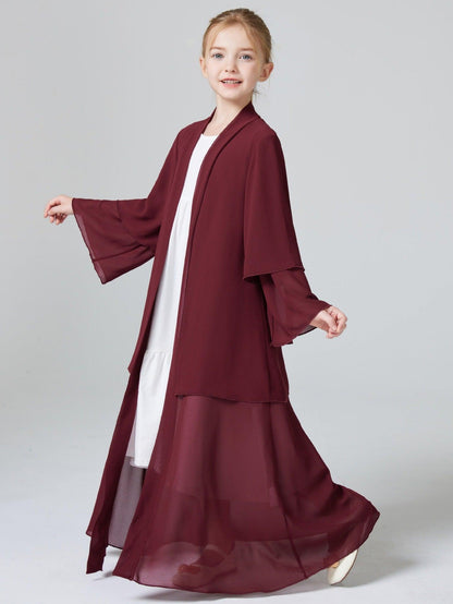 Two Layers Chiffon Girls Open Abaya Kid Abaya(MKG007)