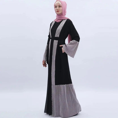MO 001 Trumpet Sleeve Open Abaya With Pleated Design