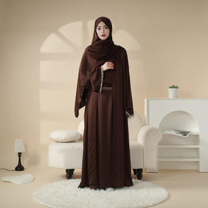 Satin Abaya With Matching Belt Made Of Diamond Tassel (MOA010)