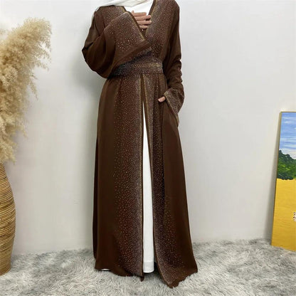 Rhinestones Open Abaya With Side Pockets (MOA046)