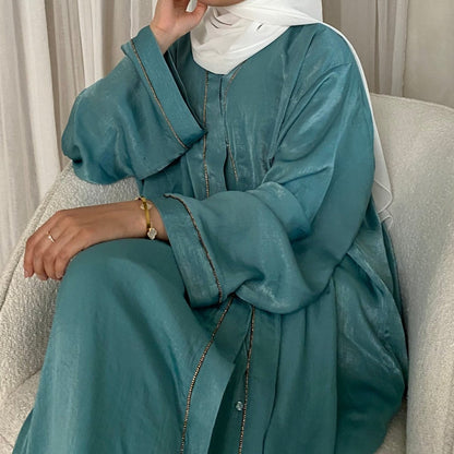 Solid Colour Trimmed Abaya Cardigan 2-Piece Set (MOA055)