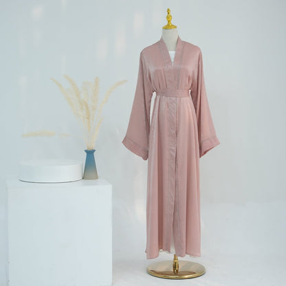 Solid Colour Trimmed Abaya Cardigan 2-Piece Set (MOA055)