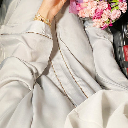 Solid Colour Trimmed Abaya Cardigan 2-Piece Set (MOA055)