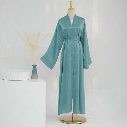 Solid Colour Trimmed Abaya Cardigan 2-Piece Set (MOA055)