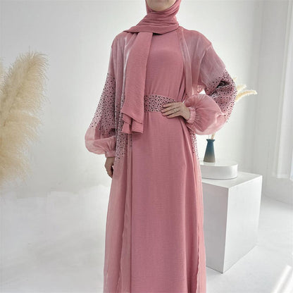 Wave Bubble Sleeve Abaya 4-Piece Set (MOA057)