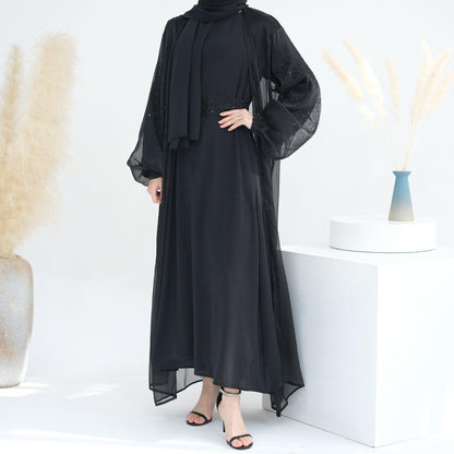 Wave Bubble Sleeve Abaya 4-Piece Set (MOA057)