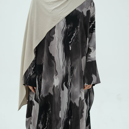 Modest Islamic Fashion Artistic Floral Geometric Designs Elegant Printed Cardigan Abaya (MOA154)
