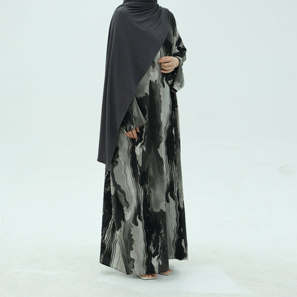 Modest Islamic Fashion Artistic Floral Geometric Designs Elegant Printed Cardigan Abaya (MOA154)