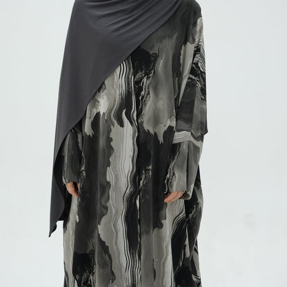 Modest Islamic Fashion Artistic Floral Geometric Designs Elegant Printed Cardigan Abaya (MOA154)