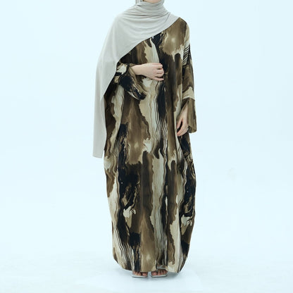 Modest Islamic Fashion Artistic Floral Geometric Designs Elegant Printed Cardigan Abaya (MOA154)