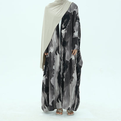 Modest Islamic Fashion Artistic Floral Geometric Designs Elegant Printed Cardigan Abaya (MOA154)