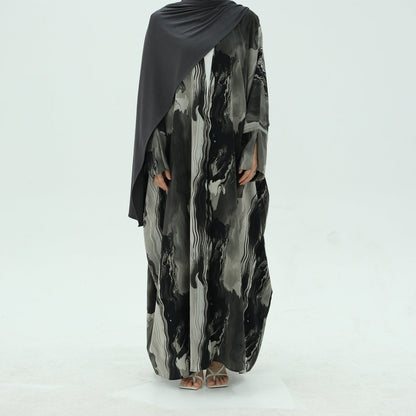 Modest Islamic Fashion Artistic Floral Geometric Designs Elegant Printed Cardigan Abaya (MOA154)