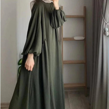 Modest Loose Fit Abaya with Lantern Sleeves | Ice Crepe Pullover Abaya (MA153)