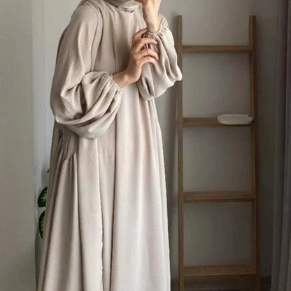 Modest Loose Fit Abaya with Lantern Sleeves | Ice Crepe Pullover Abaya (MA153)