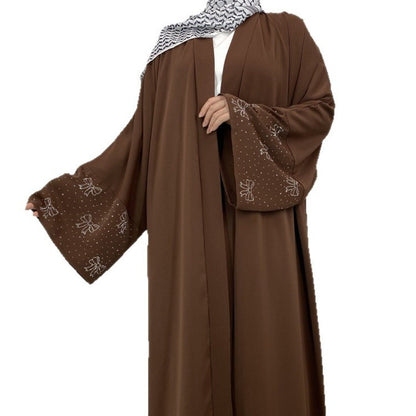 Modest Luxury Exquisite Transfer Diamond Printer Butterfly Sleeve Abaya (MOA206)