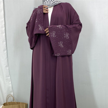 Modest Luxury Exquisite Transfer Diamond Printer Butterfly Sleeve Abaya (MOA206)
