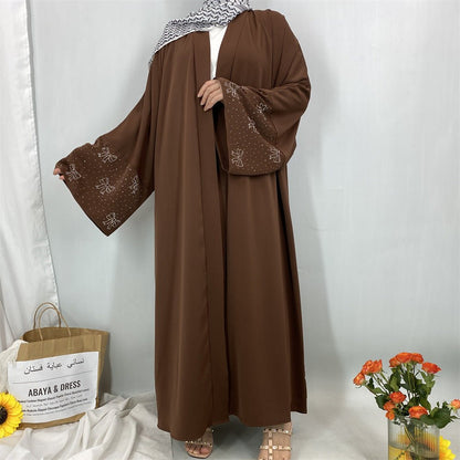 Modest Luxury Exquisite Transfer Diamond Printer Butterfly Sleeve Abaya (MOA206)