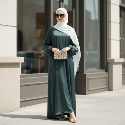 Modest Luxury Premium Satin Abaya | Umbrella Cut A-Line Abaya with Pockets (MA311)