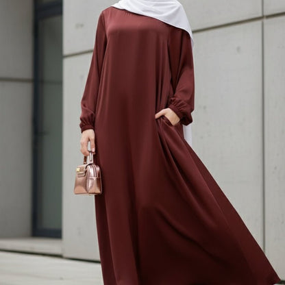Modest Luxury Premium Satin Abaya | Umbrella Cut A-Line Abaya with Pockets (MA311)