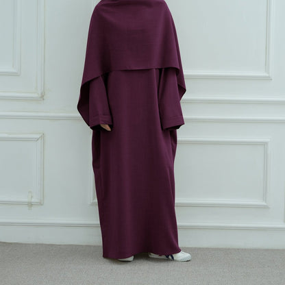 Modest Luxury Robe Dress Set | Premium Muslim Solid Color Two-Piece Abaya (MA249)