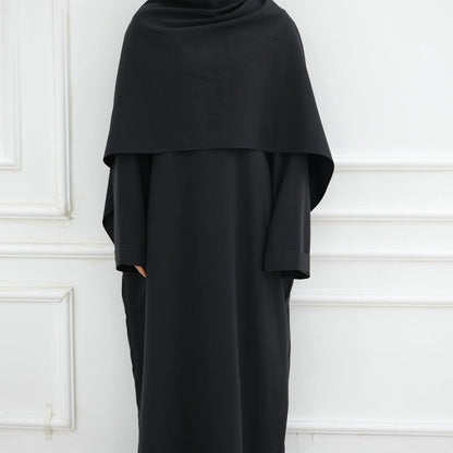 Modest Luxury Robe Dress Set | Premium Muslim Solid Color Two-Piece Abaya (MA249)