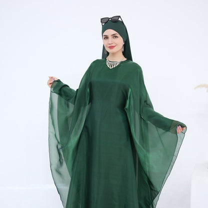 Modest Luxury Solid Color Robe Dress Set | Elegant Bell Sleeve Abaya (MA246)