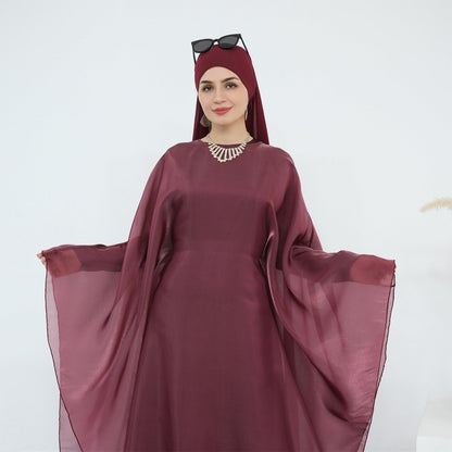 Modest Luxury Solid Color Robe Dress Set | Elegant Bell Sleeve Abaya (MA246)