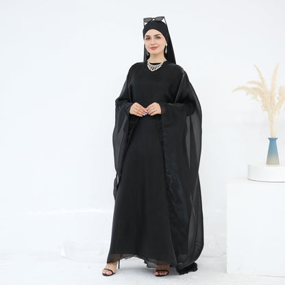Modest Luxury Solid Color Robe Dress Set | Elegant Bell Sleeve Abaya (MA246)