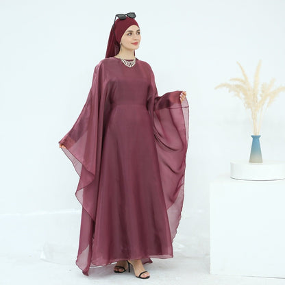 Modest Luxury Solid Color Robe Dress Set | Elegant Bell Sleeve Abaya (MA246)