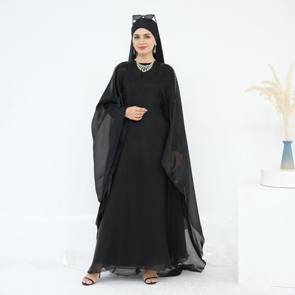 Modest Luxury Solid Color Robe Dress Set | Elegant Bell Sleeve Abaya (MA246)