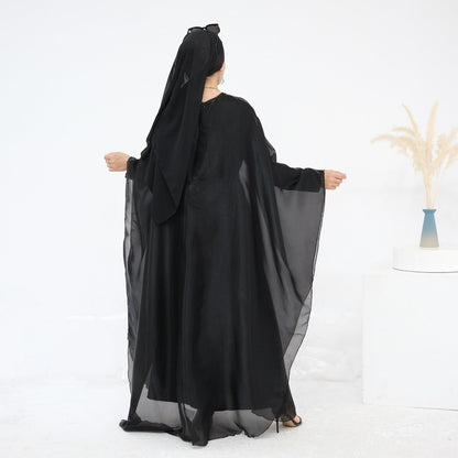 Modest Luxury Solid Color Robe Dress Set | Elegant Bell Sleeve Abaya (MA246)